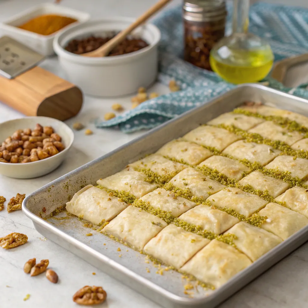 Baklava being prepared